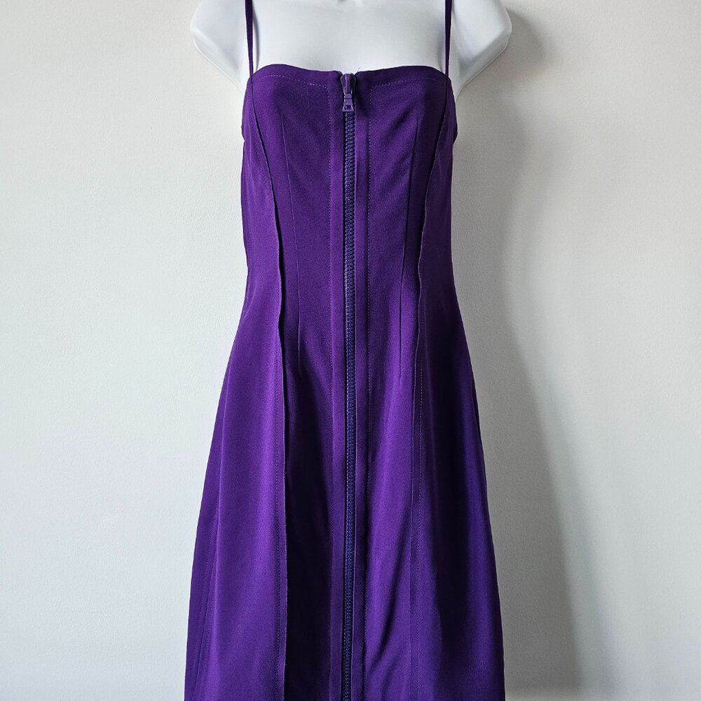 NWT PRADA Viola Purple Cady Froisse 2 Way Zip Front Spaghetti Strap Dress 40/6
